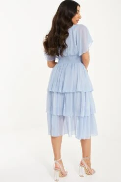 Petite Blue Chiffon Tiered Midi Dress 8 Petite Blue Chiffon Tiered Midi Dress -Women Clothing Sales Store 00100036470 XB