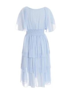 Petite Blue Chiffon Tiered Midi Dress 10 Petite Blue Chiffon Tiered Midi Dress -Women Clothing Sales Store 00100036470 ZB
