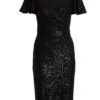 Petite Black Sequin Wrap Midi Dress -Women Clothing Sales Store 00100036488 ZM