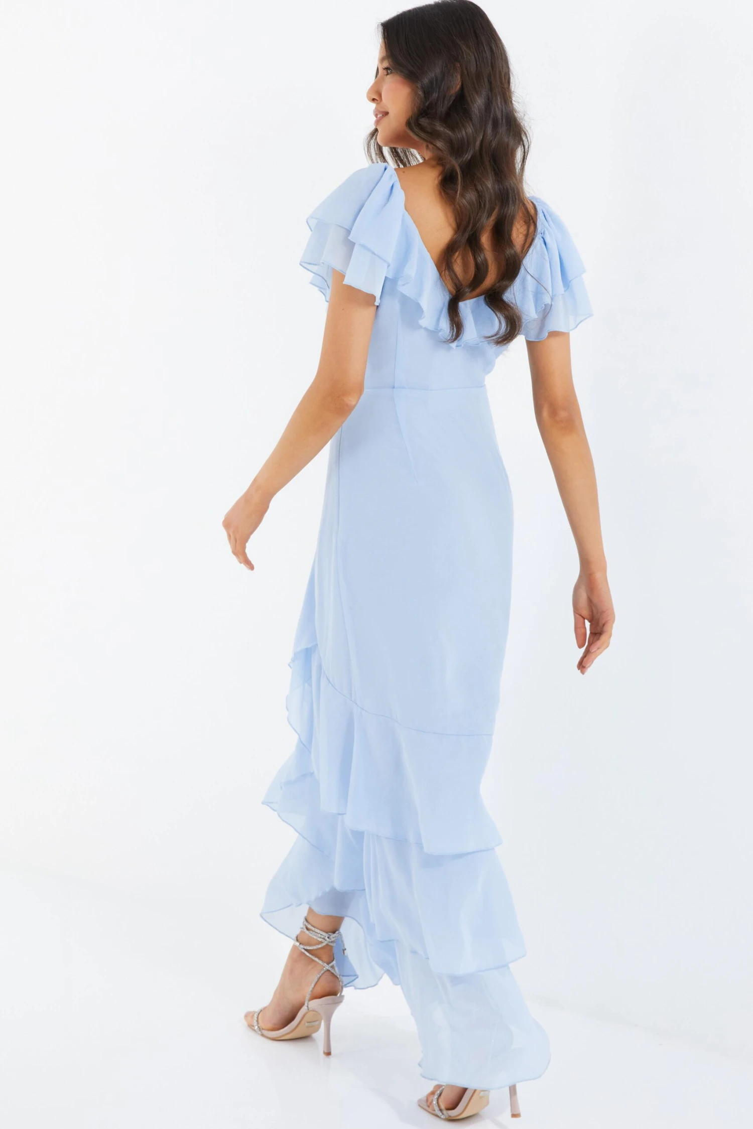 Light Blue Chiffon Frill Maxi Dress 3 Light Blue Chiffon Frill Maxi Dress - Image 3