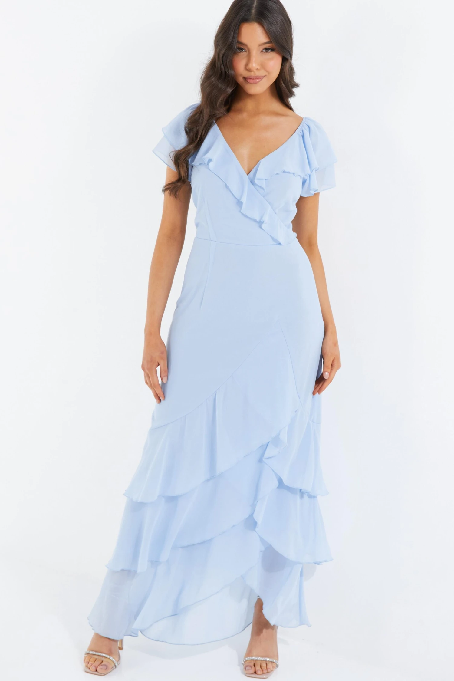 Light Blue Chiffon Frill Maxi Dress 2 Light Blue Chiffon Frill Maxi Dress - Image 2