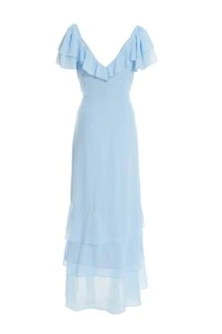 Light Blue Chiffon Frill Maxi Dress 10 Light Blue Chiffon Frill Maxi Dress -Women Clothing Sales Store 00100036489 ZB