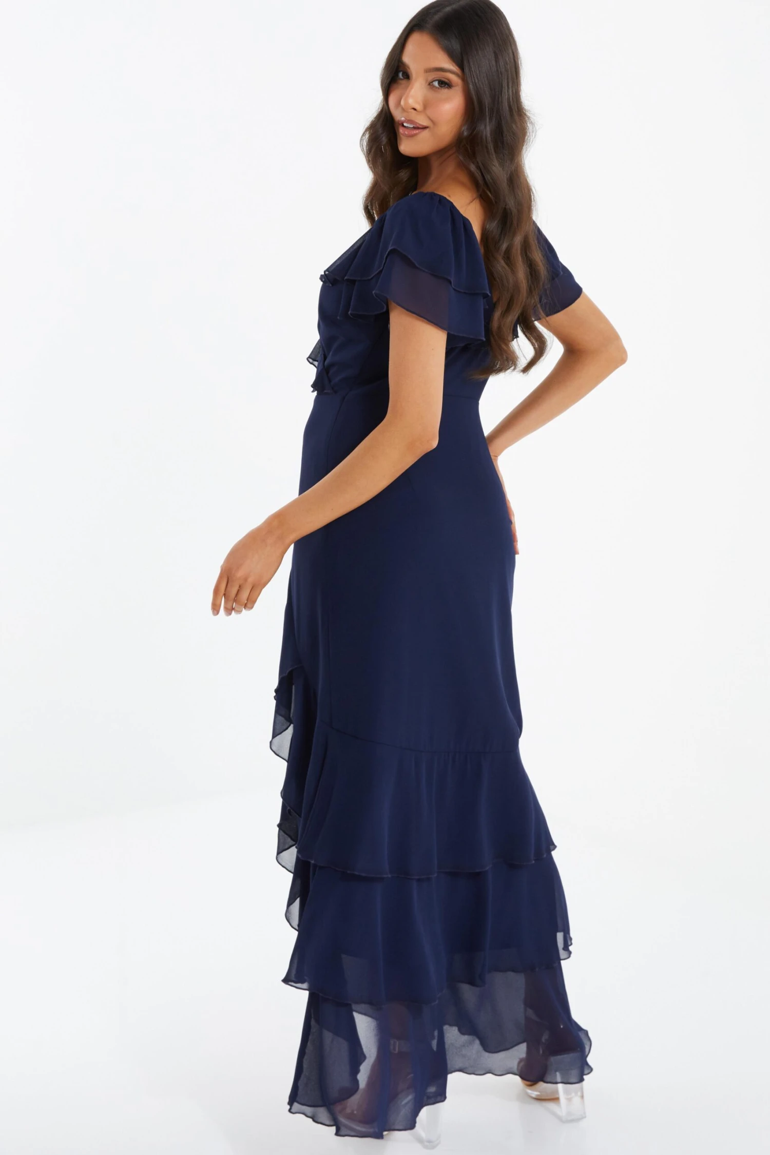 Navy Chiffon Frill Maxi Dress 3 Navy Chiffon Frill Maxi Dress - Image 3