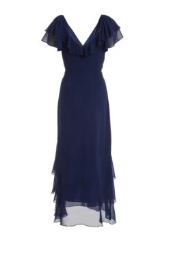 Navy Chiffon Frill Maxi Dress 10 Navy Chiffon Frill Maxi Dress -Women Clothing Sales Store 00100036490 ZB