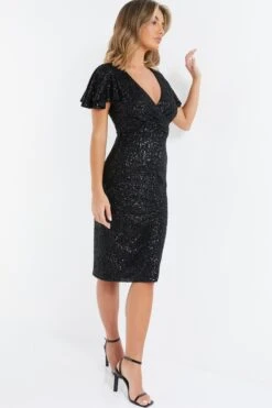 Black Sequin Wrap Midi Dress 9 Black Sequin Wrap Midi Dress -Women Clothing Sales Store 00100036495 XS