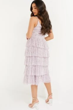 Petite Lilac Sequin Tiered Midi Dress 8 Petite Lilac Sequin Tiered Midi Dress -Women Clothing Sales Store 00100036496 XB