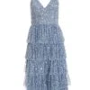 Petite Blue Sequin Tiered Midi Dress -Women Clothing Sales Store 00100036497 ZM
