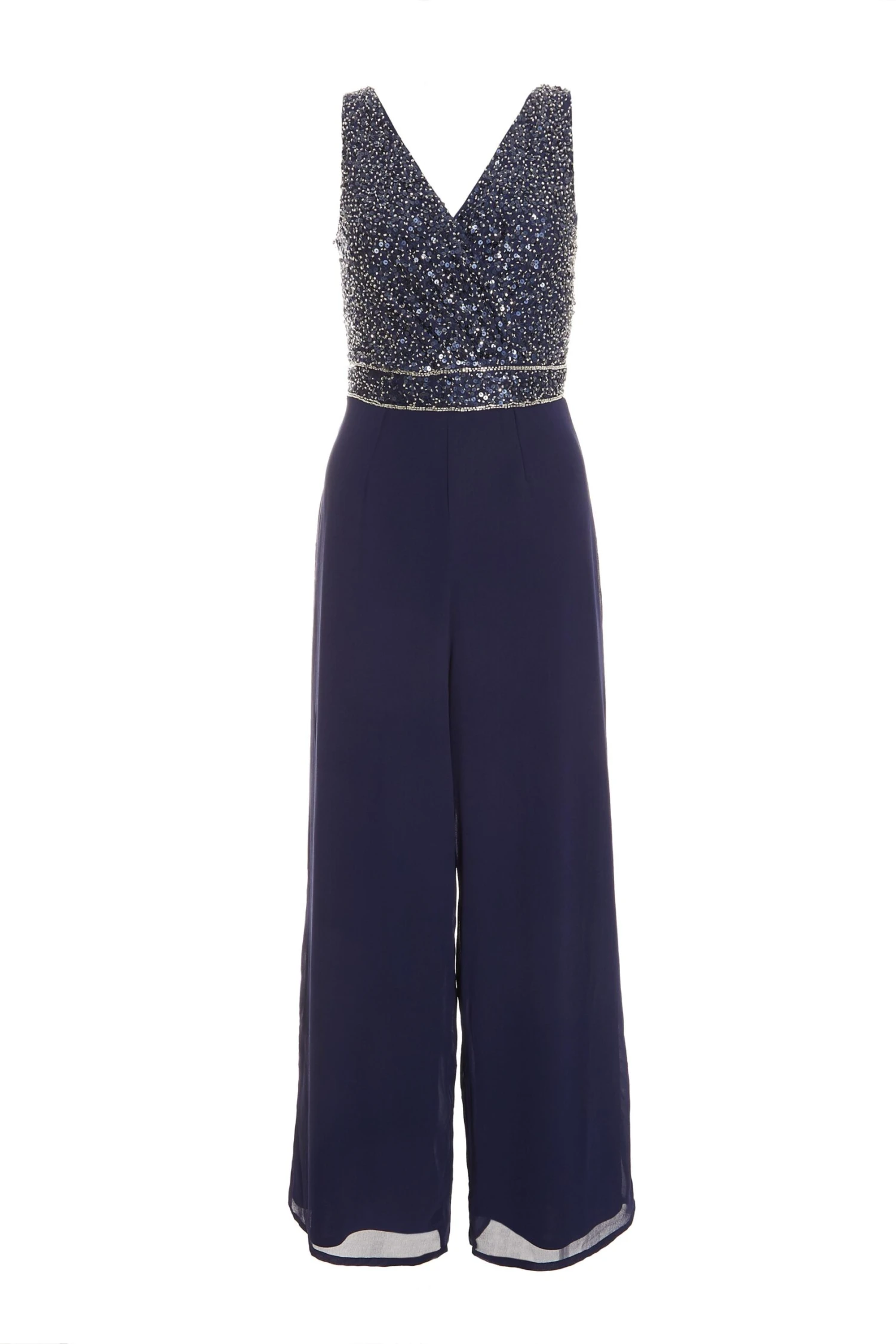Petite Navy Sequin Wrap Palazzo Jumpsuit 1 Petite Navy Sequin Wrap Palazzo Jumpsuit