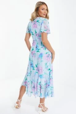 Light Blue Chiffon Floral Midaxi Dress 8 Light Blue Chiffon Floral Midaxi Dress -Women Clothing Sales Store 00100036504 XB