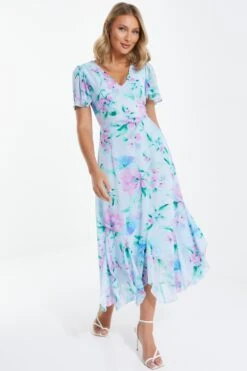 Light Blue Chiffon Floral Midaxi Dress 7 Light Blue Chiffon Floral Midaxi Dress -Women Clothing Sales Store 00100036504 XM
