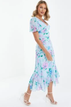 Light Blue Chiffon Floral Midaxi Dress 9 Light Blue Chiffon Floral Midaxi Dress -Women Clothing Sales Store 00100036504 XS
