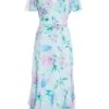 Light Blue Chiffon Floral Midaxi Dress -Women Clothing Sales Store 00100036504 ZM