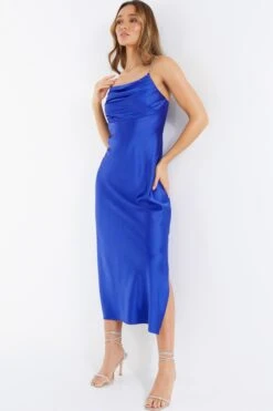 Blue Satin Diamante Midi Dress 9 Blue Satin Diamante Midi Dress -Women Clothing Sales Store 00100036531 XS