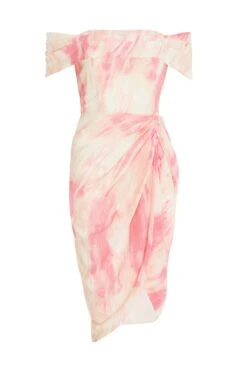 Petite Pink Brush Stroke Bardot Midi Dress