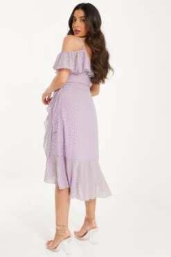 Petite Lilac Chiffon Foil Midi Dress 8 Petite Lilac Chiffon Foil Midi Dress -Women Clothing Sales Store 00100036547 XB
