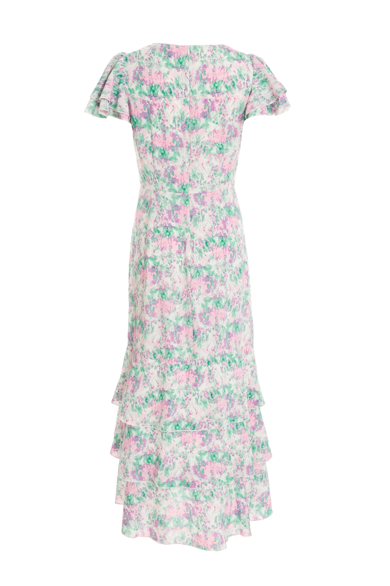 Petite Pink Smudge Print Frill Maxi Dress 5 Petite Pink Smudge Print Frill Maxi Dress - Image 5