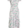 Petite Pink Smudge Print Frill Maxi Dress -Women Clothing Sales Store 00100036548 ZM