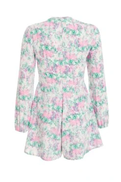 Petite Pink Smudge Print Playsuit -Women Clothing Sales Store 00100036549 ZB