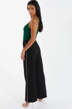 Petite Black Embellished Trim Palazzo Trousers -Women Clothing Sales Store 00100036568 XB