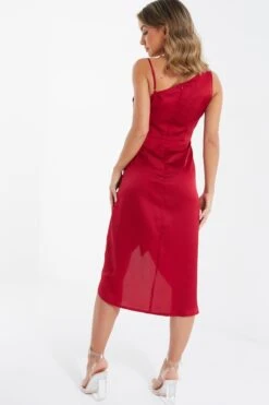 Berry Satin One Shoulder Midi Dress -Women Clothing Sales Store 00100036594 XB