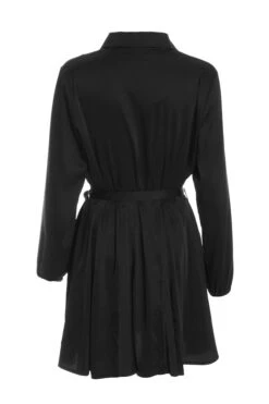 Black Satin Diamante Shirt Mini Dress 10 Black Satin Diamante Shirt Mini Dress -Women Clothing Sales Store 00100036627 ZB