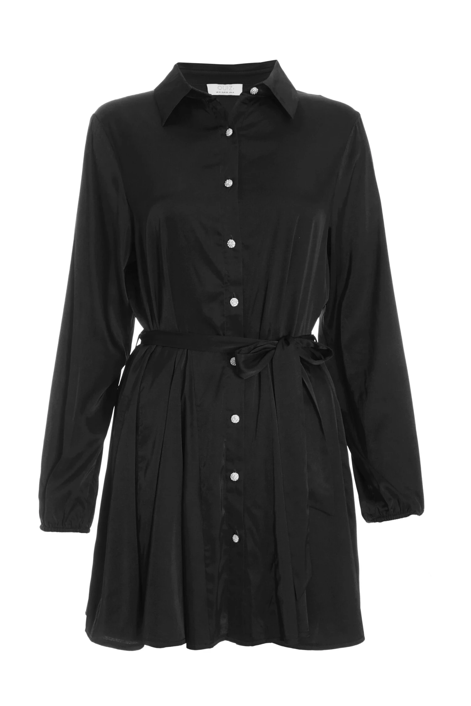 Black Satin Diamante Shirt Mini Dress 1 Black Satin Diamante Shirt Mini Dress