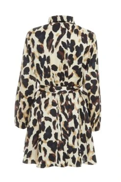 Stone Animal Print Satin Shirt Dress 10 Stone Animal Print Satin Shirt Dress -Women Clothing Sales Store 00100036636 ZB