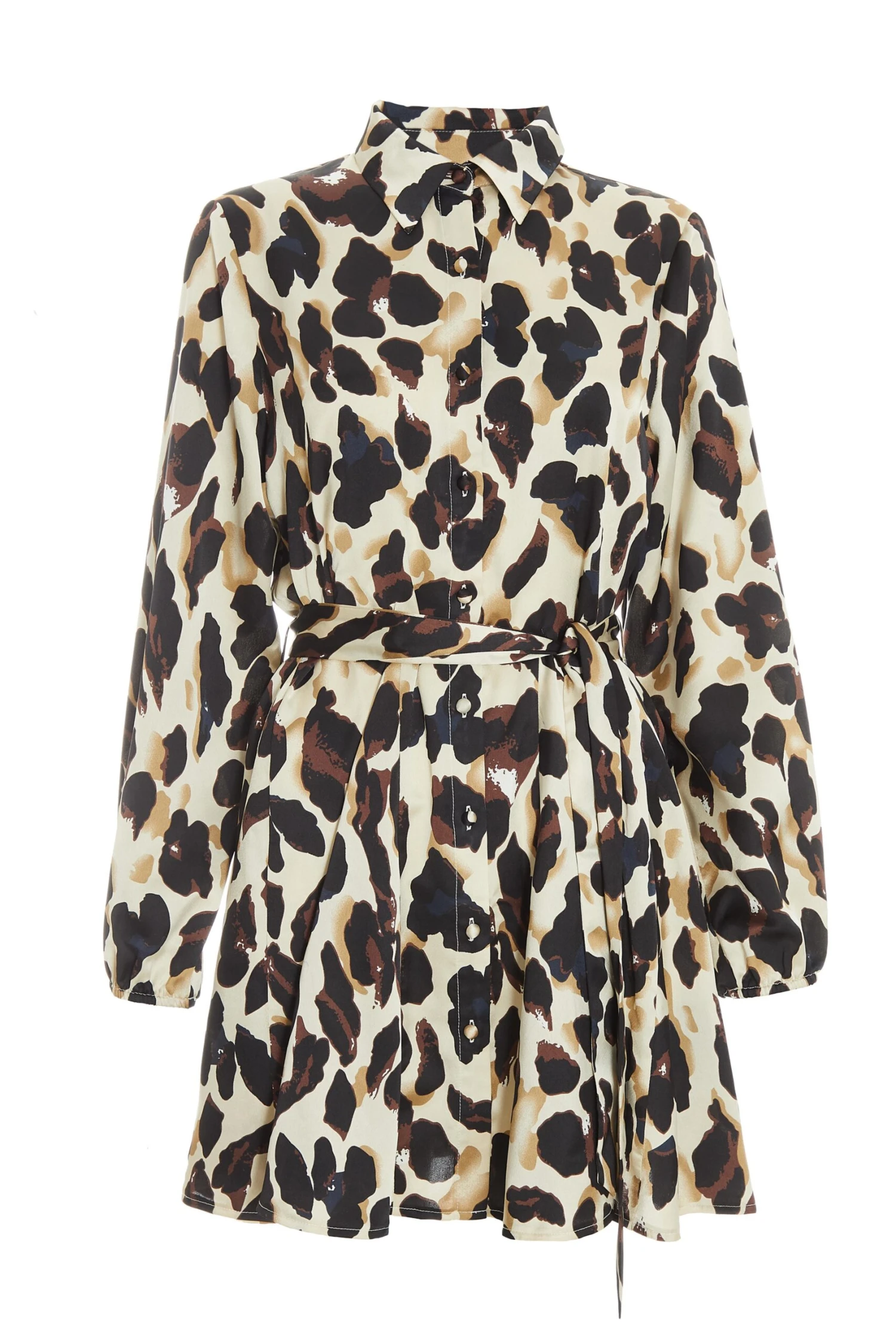 Stone Animal Print Satin Shirt Dress 1 Stone Animal Print Satin Shirt Dress