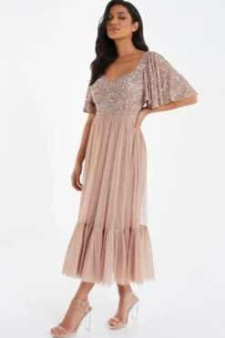 Rose Gold Sequin Midi Dress 9 Rose Gold Sequin Midi Dress -Women Clothing Sales Store 00100036639 XS