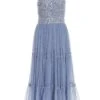 Blue Sequin Tulle Midi Dress -Women Clothing Sales Store 00100036641 ZM