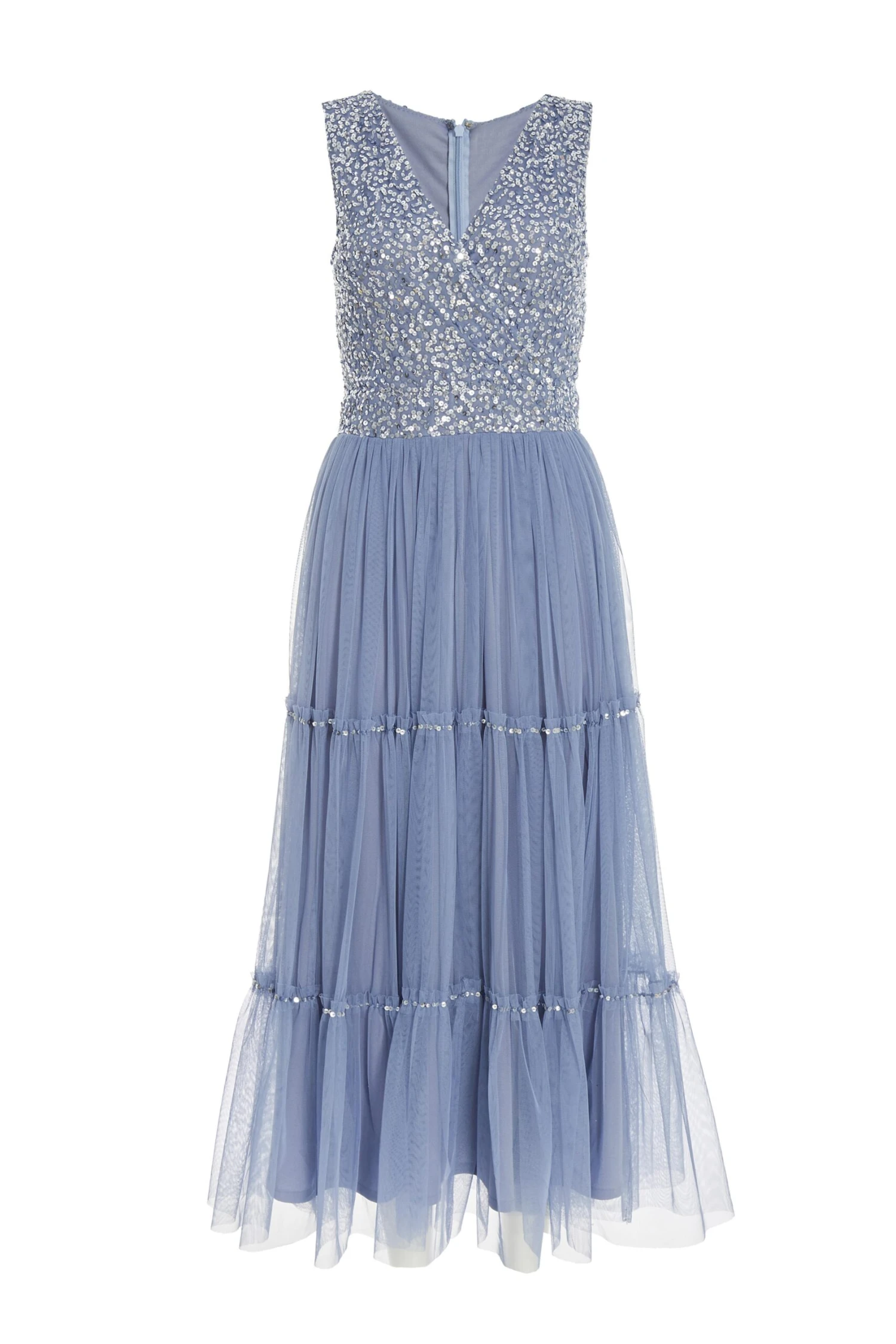 Blue Sequin Tulle Midi Dress 1 Blue Sequin Tulle Midi Dress