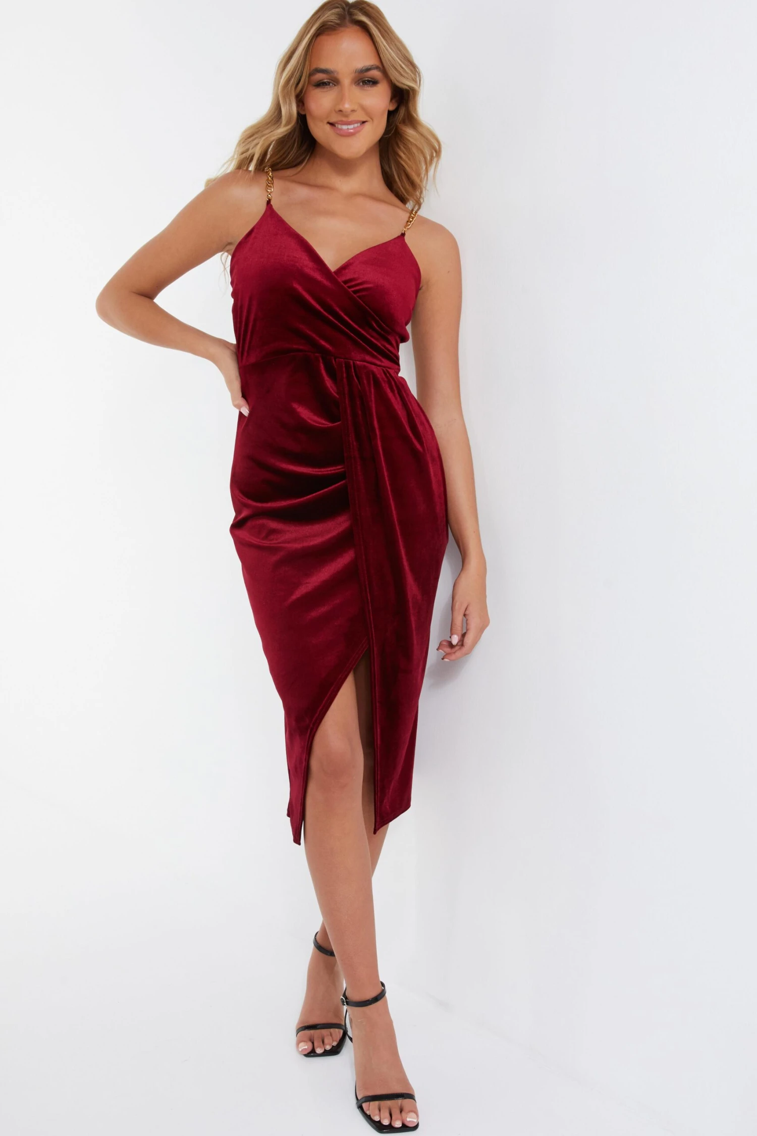 Berry Velvet Wrap Midi Dress 2 Berry Velvet Wrap Midi Dress - Image 2