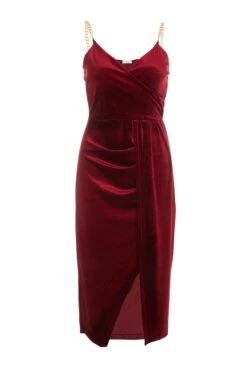 Berry Velvet Wrap Midi Dress