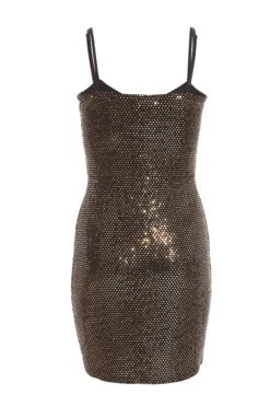 Gold Sequin Cowl Neck Mini Dress 10 Gold Sequin Cowl Neck Mini Dress -Women Clothing Sales Store 00100036649 ZB