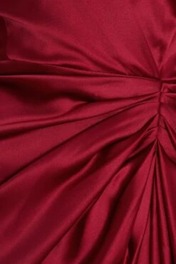 Berry Satin Long Sleeve Ruched Midi Dress -Women Clothing Sales Store 00100036676 ZS