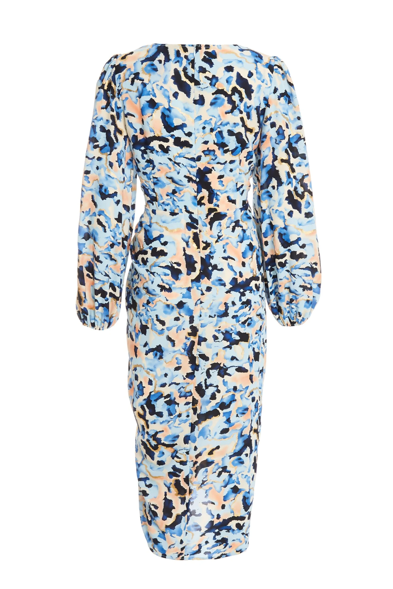 Blue Smudge Print Ruched Midi Dress 5 Blue Smudge Print Ruched Midi Dress - Image 5