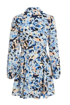 Blue Smudge Print Mini Shirt Dress 10 Blue Smudge Print Mini Shirt Dress -Women Clothing Sales Store 00100036686 ZB