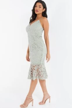 Sage Lace Fishtail Midi Dress -Women Clothing Sales Store 00100036728 XS
