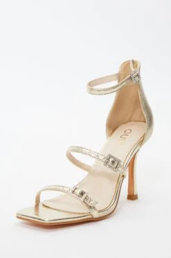 Gold Foil Strappy Buckle Heeled Sandals -Women Clothing Sales Store 00100036743 XB