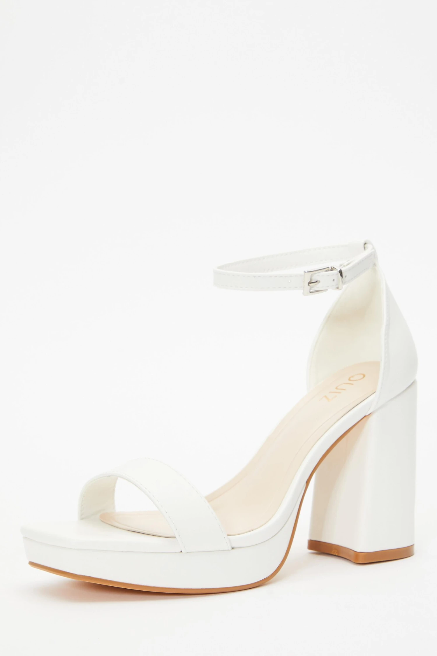 White Faux Leather Platform Heeled Sandals 3 White Faux Leather Platform Heeled Sandals - Image 3