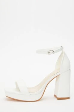 White Faux Leather Platform Heeled Sandals