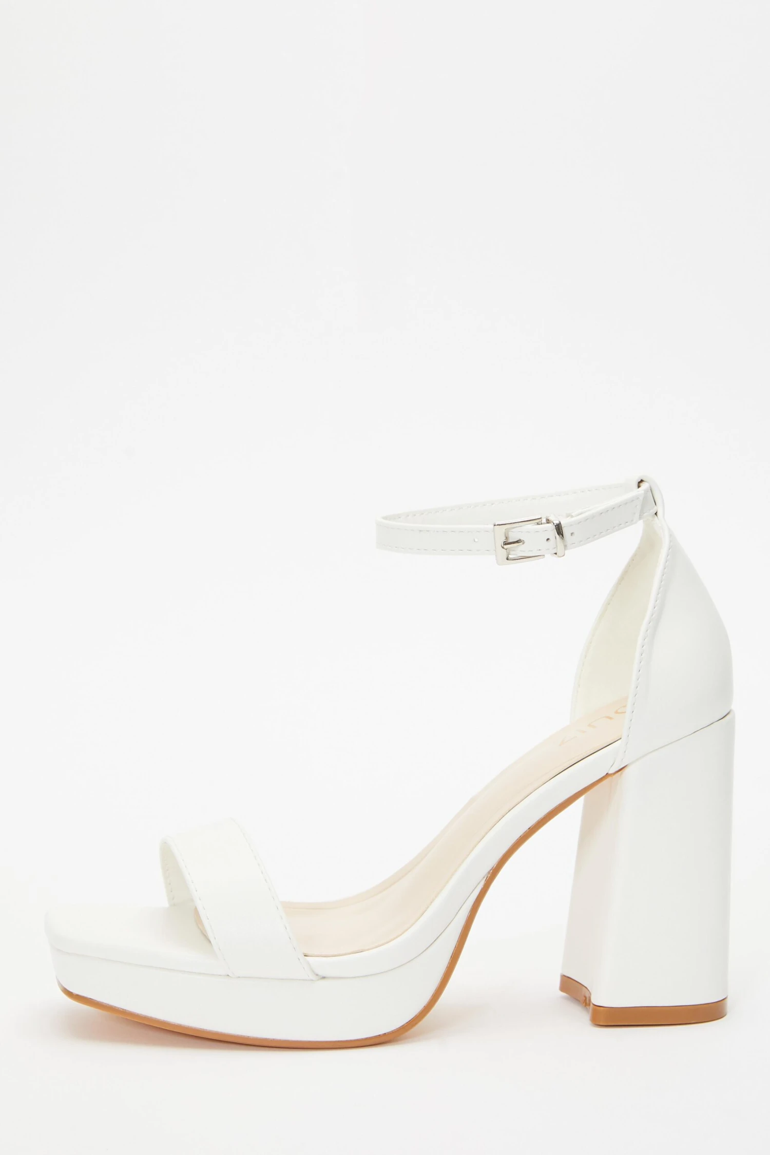 White Faux Leather Platform Heeled Sandals 1 White Faux Leather Platform Heeled Sandals