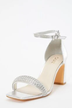Silver Foil Diamante Heeled Sandals 8 Silver Foil Diamante Heeled Sandals -Women Clothing Sales Store 00100036746 XB