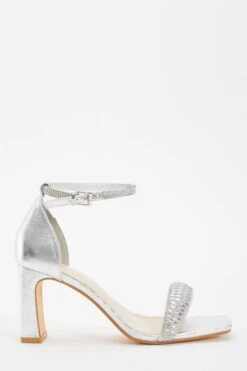 Silver Foil Diamante Heeled Sandals -Women Clothing Sales Store 00100036746 XM