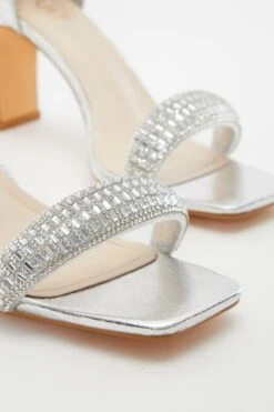 Silver Foil Diamante Heeled Sandals 10 Silver Foil Diamante Heeled Sandals -Women Clothing Sales Store 00100036746 ZB