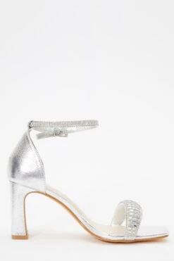 Silver Foil Diamante Heeled Sandals 11 Silver Foil Diamante Heeled Sandals -Women Clothing Sales Store 00100036746 ZS
