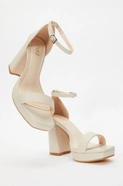 Nude Faux Leather Platform Heeled Sandals -Women Clothing Sales Store 00100036748 XS
