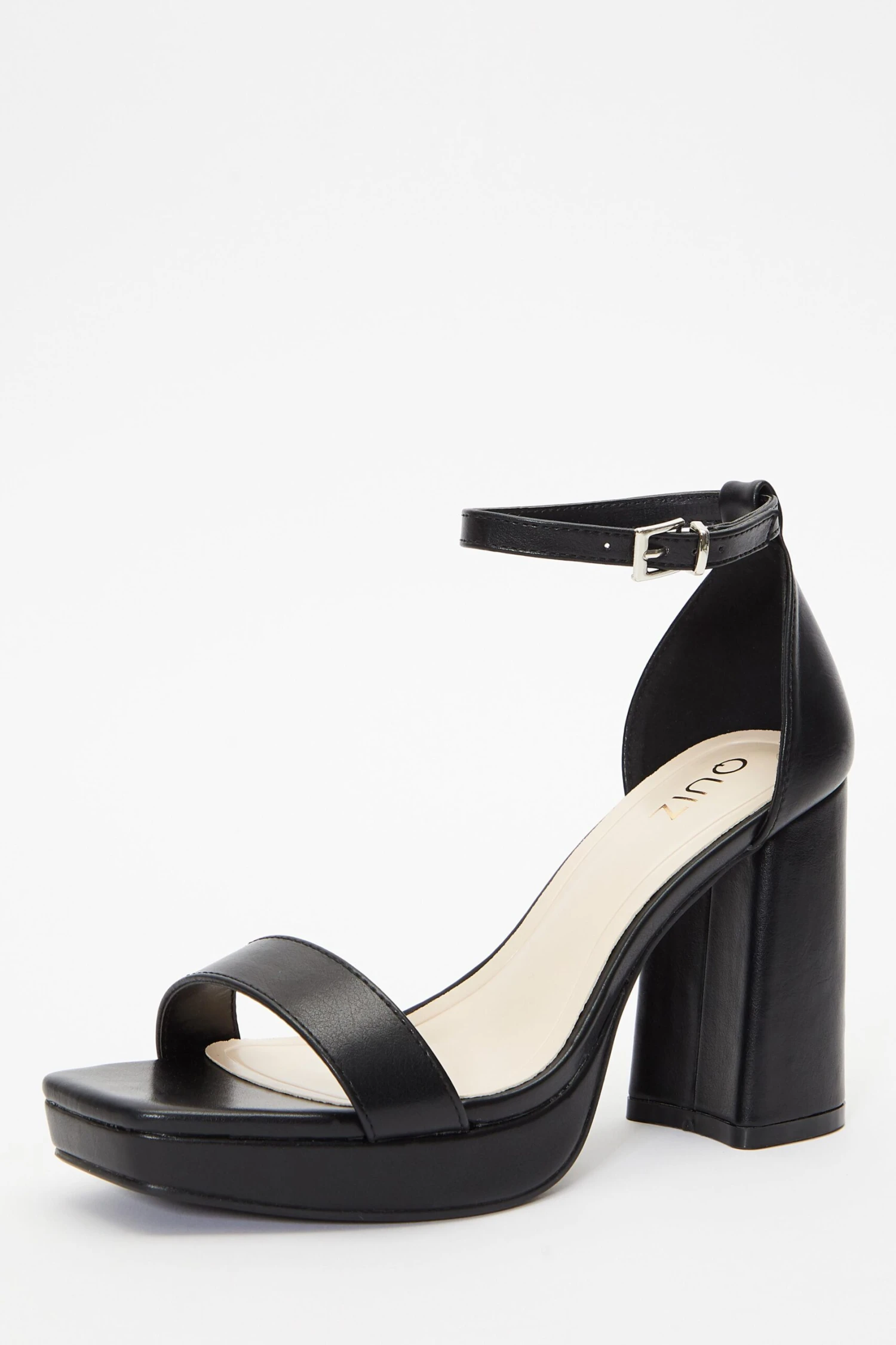 Black Faux Leather Platform Heeled Sandals 3 Black Faux Leather Platform Heeled Sandals - Image 3