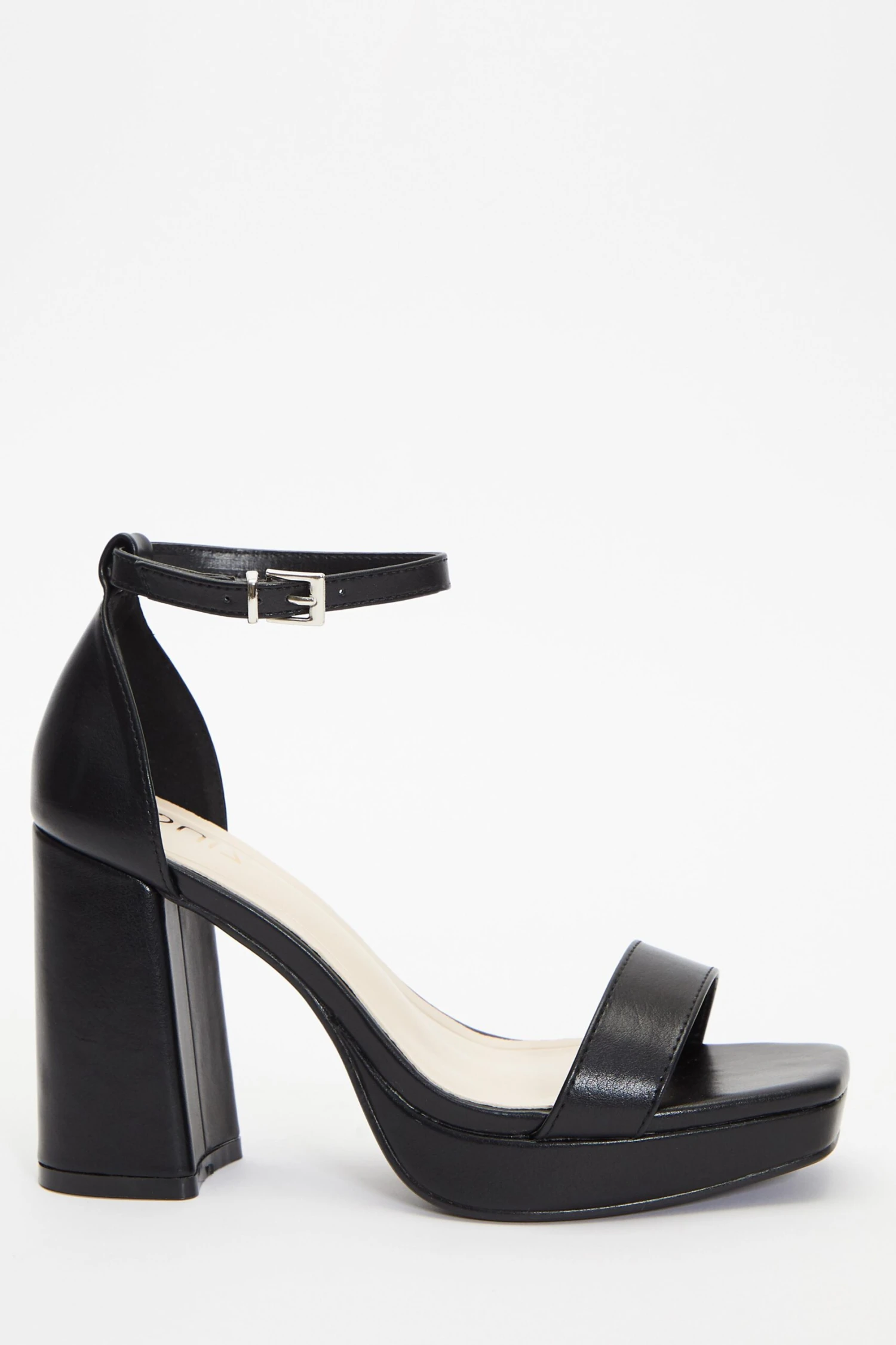Black Faux Leather Platform Heeled Sandals 2 Black Faux Leather Platform Heeled Sandals - Image 2