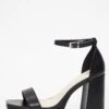 Black Faux Leather Platform Heeled Sandals -Women Clothing Sales Store 00100036751 ZM